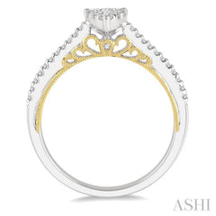 1/3 ctw Pear Shape Round Cut Diamond Lovebright Ring in 14K White and Yellow gold.