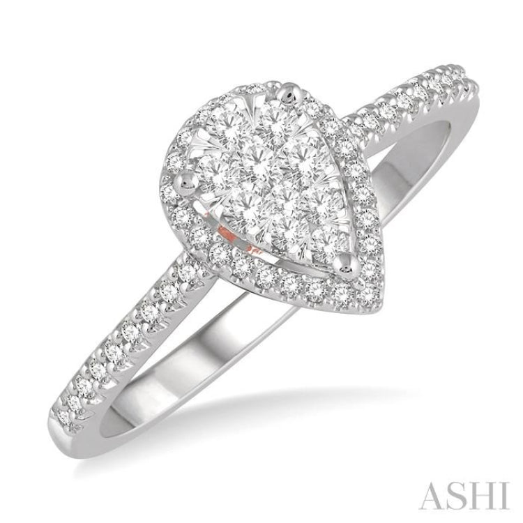 1/3 ctw Pear Shape Round Cut Diamond Lovebright Ring in 14K White and Rose Gold