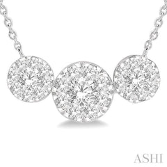 1 ctw 3-Stone Lovebright Round Cut Diamond Necklace in 14K White Gold