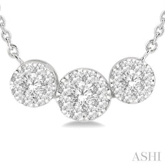 1/3 ctw 3-Stone Lovebright Round Cut Diamond Necklace in 14K White Gold