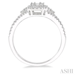 1/2 ctw Filled Octagonal Center Round Cut and Baguette Fusion Diamond Ring in 14K White Gold