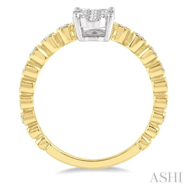 1/3 ctw Oval Shape Lattice Shank Lovebright Diamond Cluster Ring in 14K Yellow and White Gold