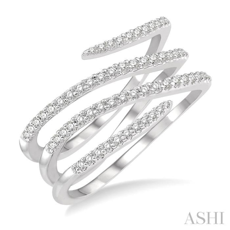 1/3 ctw Triple Spiral Open End Round Cut Diamond Fashion Ring in 14K White Gold