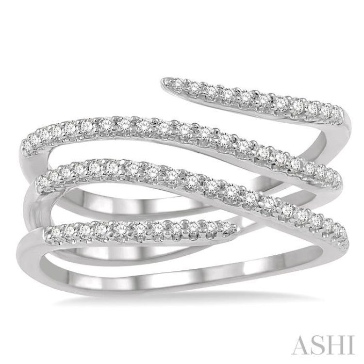 1/3 ctw Triple Spiral Open End Round Cut Diamond Fashion Ring in 14K White Gold