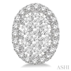 1 ctw Oval Shape Lovebright Round Cut Diamond Stud Earrings in 14K White Gold