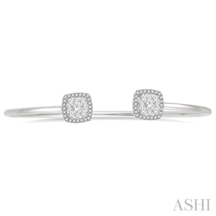 3/4 ctw Cushion Shape Lovebright Open Cuff Diamond Bangle in 14K White Gold
