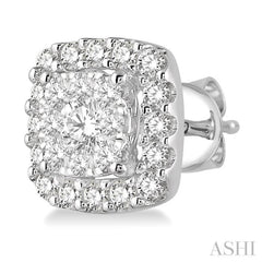 1/2 ctw Cushion Shape Lovebright Round Cut Diamond Stud Earrings in 14K White Gold
