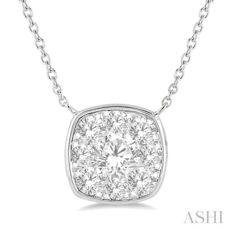 1/2 ctw Cushion Shape Lovebright Diamond Pendant With Chain in 14K White Gold