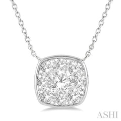 1/2 ctw Cushion Shape Lovebright Diamond Pendant With Chain in 14K White Gold