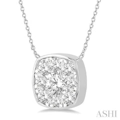 1/2 ctw Cushion Shape Lovebright Diamond Pendant With Chain in 14K White Gold