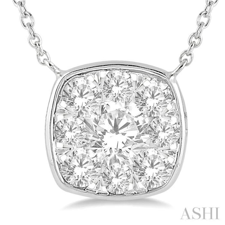 1/2 ctw Cushion Shape Lovebright Diamond Pendant With Chain in 14K White Gold