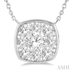 1/2 ctw Cushion Shape Lovebright Diamond Pendant With Chain in 14K White Gold