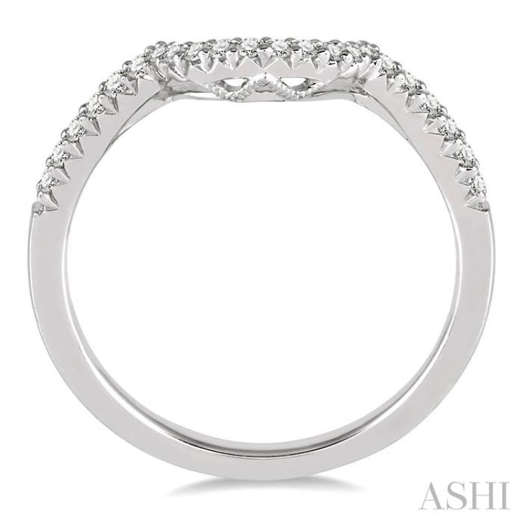 1/8 ctw Curved Center Round Cut Diamond Wedding Band in 14K White Gold