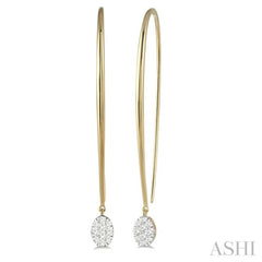 1/3 ctw Oval Shape Dangler Lovebright Round Cut Diamond Earring in 14K Yellow and White Gold
