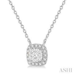 1/6 ctw Cushion Shape Lovebright Diamond Pendant With Chain in 14K White Gold