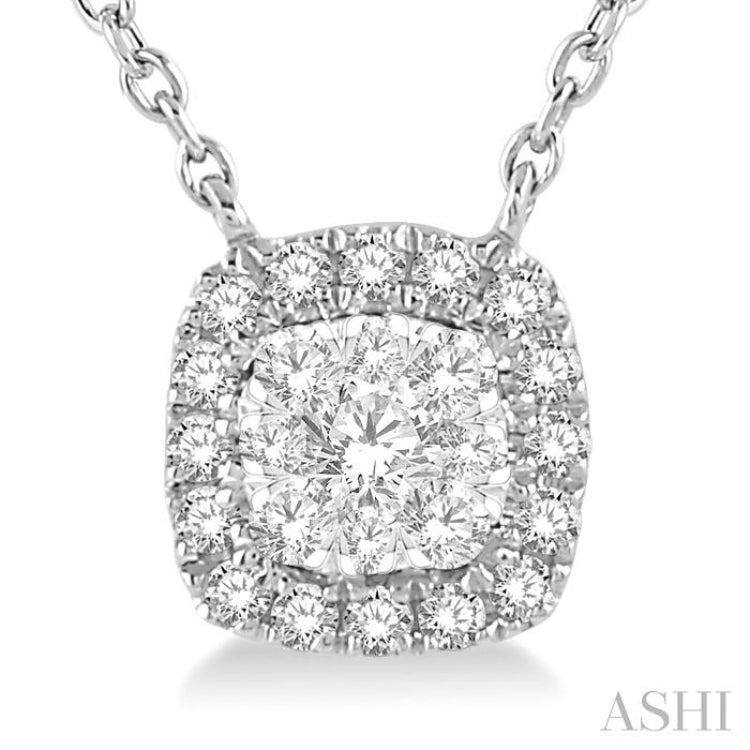 1/6 ctw Cushion Shape Lovebright Diamond Pendant With Chain in 14K White Gold