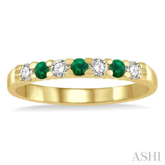 2.3 MM Emerald and 1/5 ctw Round Cut Diamond Precious Wedding Band in 14K Yellow Gold