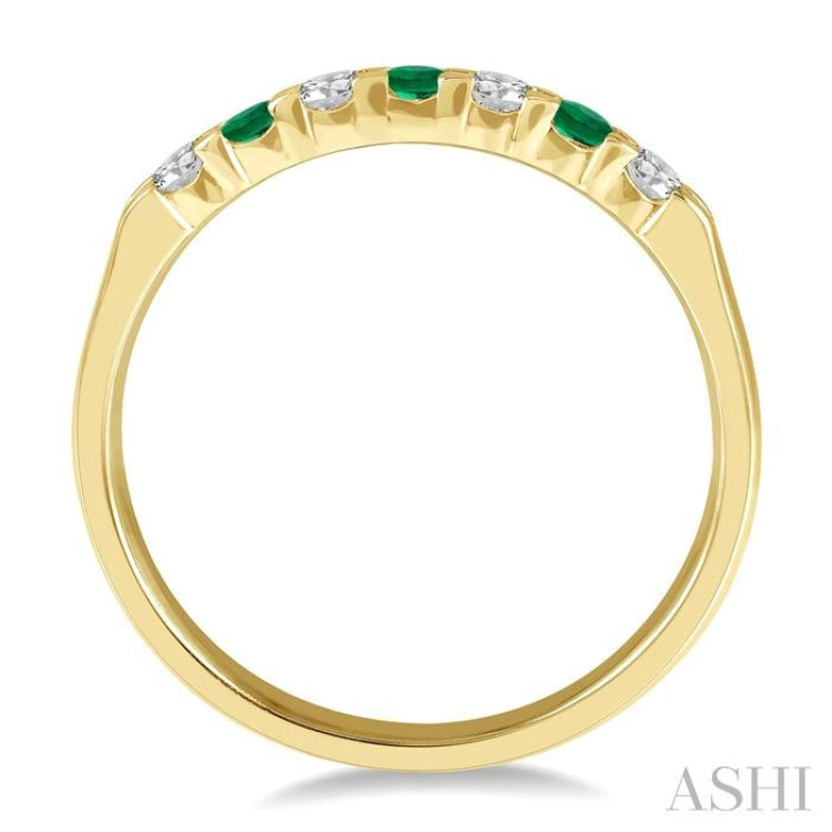 2.3 MM Emerald and 1/5 ctw Round Cut Diamond Precious Wedding Band in 14K Yellow Gold