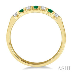 2.3 MM Emerald and 1/5 ctw Round Cut Diamond Precious Wedding Band in 14K Yellow Gold