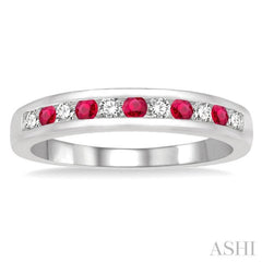 2 MM Ruby and 1/5 ctw Round Cut Diamond Precious Wedding Band in 14K White Gold