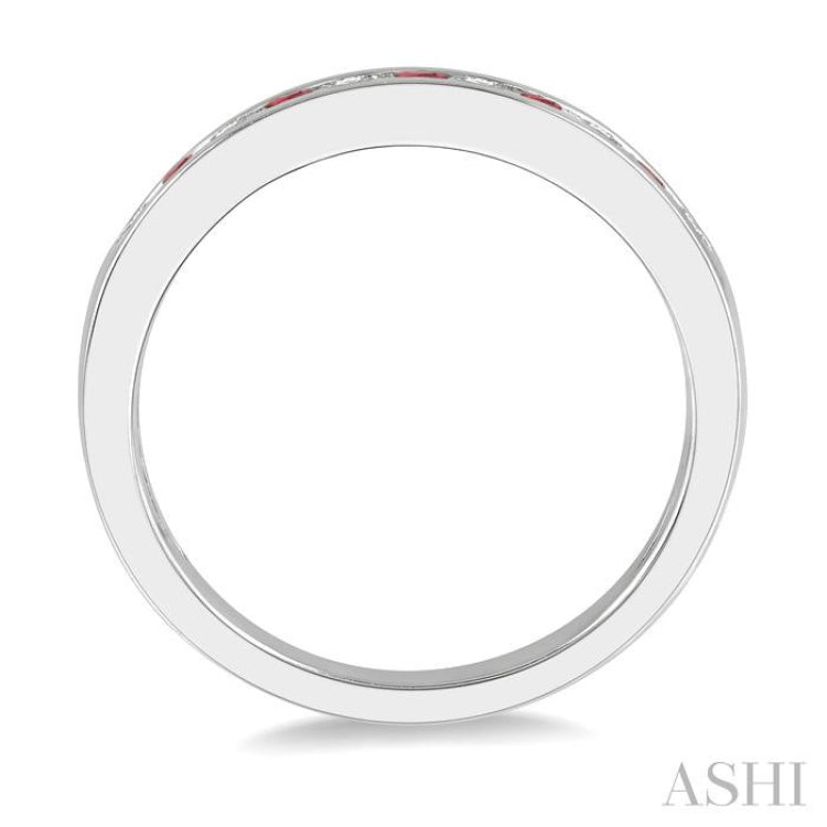 2 MM Ruby and 1/5 ctw Round Cut Diamond Precious Wedding Band in 14K White Gold