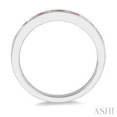 2 MM Ruby and 1/5 ctw Round Cut Diamond Precious Wedding Band in 14K White Gold