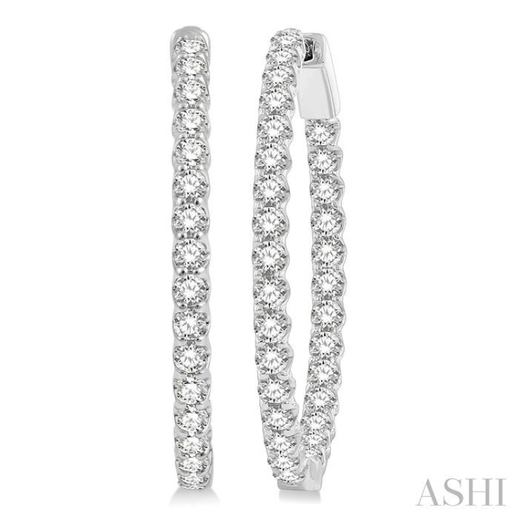 3 ctw Inside-Out Round Cut Diamond Oval Shape Hoop Earrings in 14K White Gold