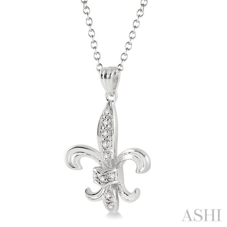 1/20 ctw Single Cut Diamond Fleur De Lis Pendant in Sterling Silver with Chain