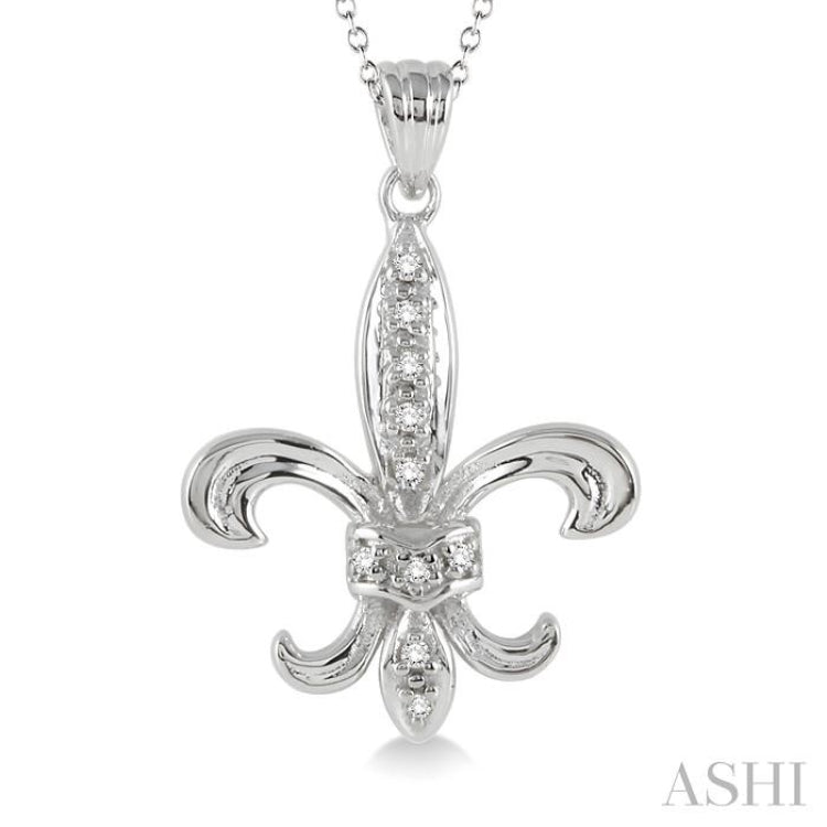 1/20 ctw Single Cut Diamond Fleur De Lis Pendant in Sterling Silver with Chain