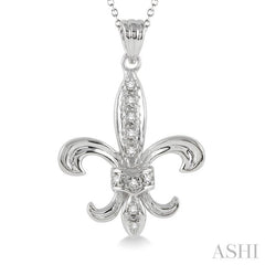 1/20 ctw Single Cut Diamond Fleur De Lis Pendant in Sterling Silver with Chain