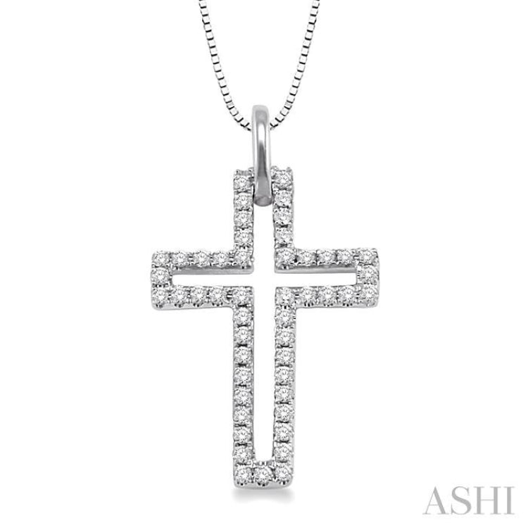 1/4 ctw Round Cut Diamond Cross Pendant in 14K White Gold with Chain