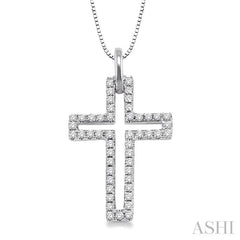 1/4 ctw Round Cut Diamond Cross Pendant in 14K White Gold with Chain