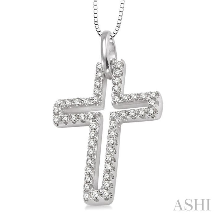 1/4 ctw Round Cut Diamond Cross Pendant in 14K White Gold with Chain