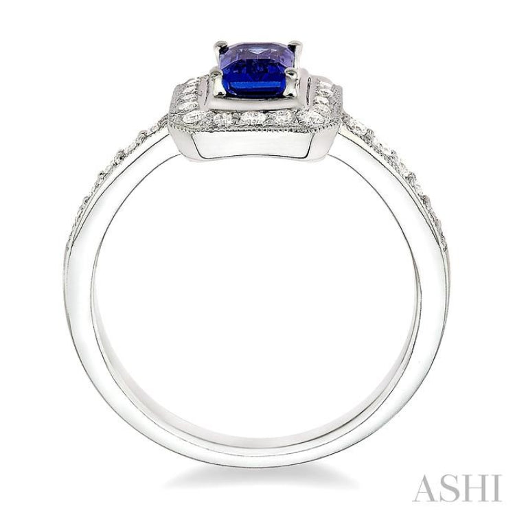 6x4 MM Octagon Cut Sapphire and 1/3 ctw Round Cut Diamond Precious Ring in 18K White Gold