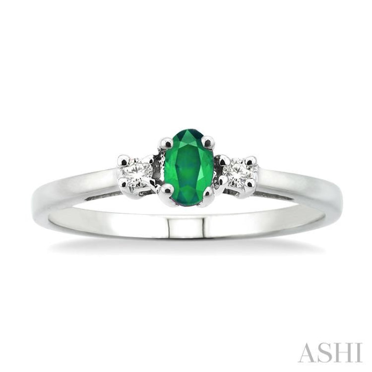 5x3 MM Oval Cut Emerald and 1/20 ctw Round Cut Diamond Ring in 10K White Gold