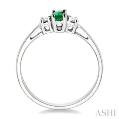 5x3 MM Oval Cut Emerald and 1/20 ctw Round Cut Diamond Ring in 10K White Gold