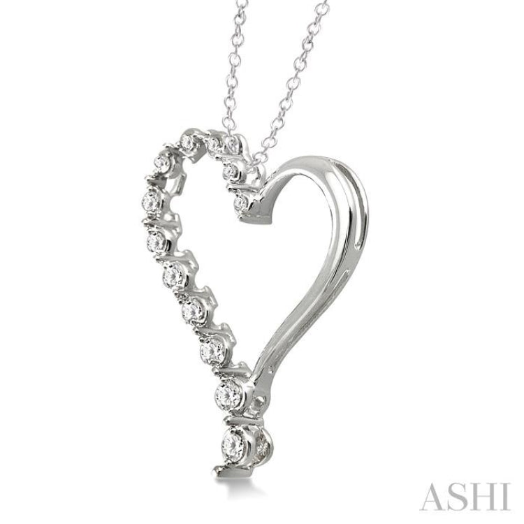 1/10 ctw Round Cut Diamond Heart Pendant in Sterling Silver with Chain