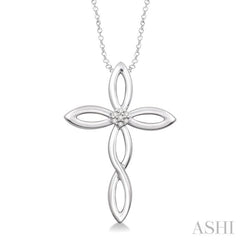 1/50 ctw Single Cut Diamond Cross Pendant in Sterling Silver with Chain