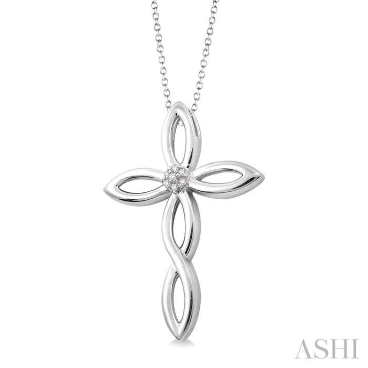 1/50 ctw Single Cut Diamond Cross Pendant in Sterling Silver with Chain