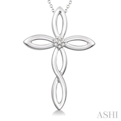 1/50 ctw Single Cut Diamond Cross Pendant in Sterling Silver with Chain