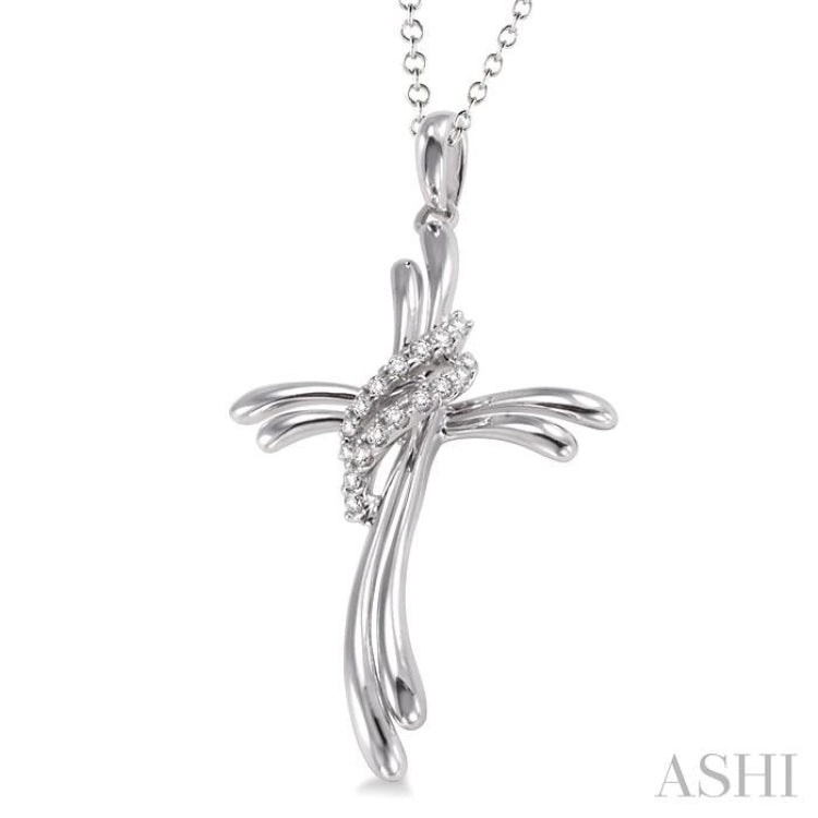 1/20 ctw Single Cut Diamond Cross Pendant in Sterling Silver with Chain