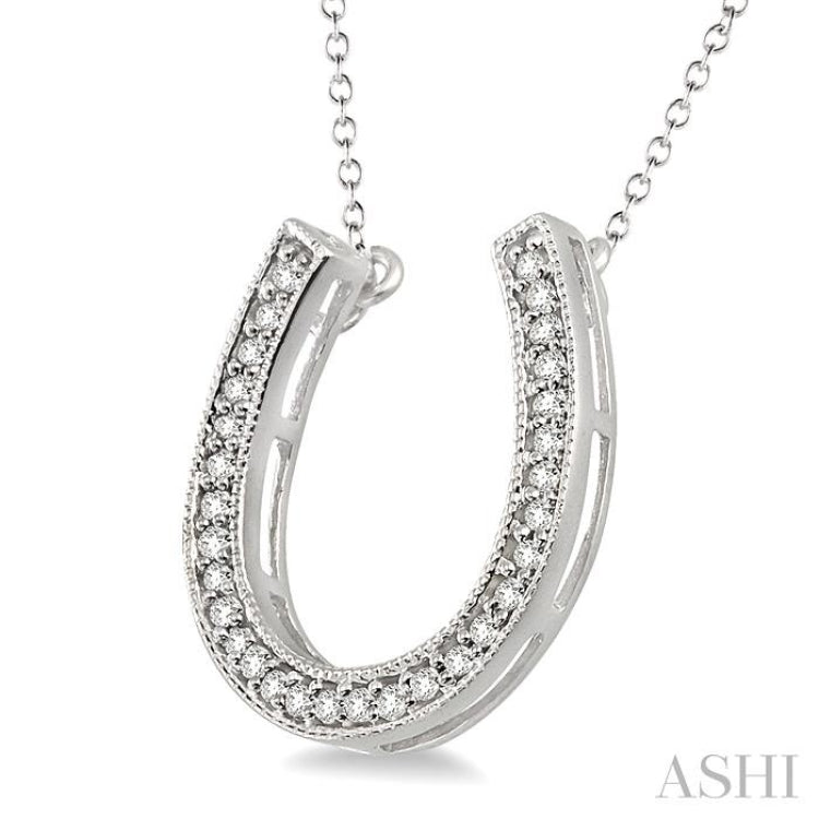1/10 ctw Single Cut Diamond Horseshoe Pendant in Sterling Silver with Chain