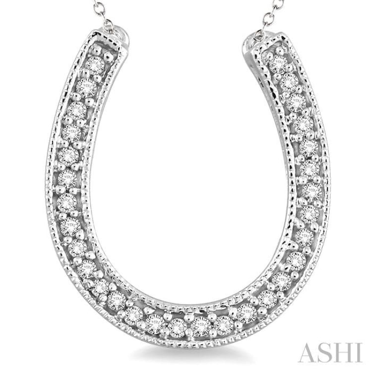 1/10 ctw Single Cut Diamond Horseshoe Pendant in Sterling Silver with Chain