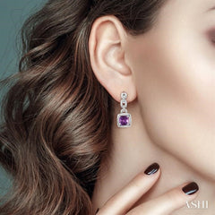 6x6 MM Cushion Checker Amethyst and 1/10 ctw Single Cut Diamond Earrings in Sterling Silver