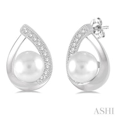 6x6 MM Cultured Pearls and 1/10 ctw Single Cut Diamond Earrings in Sterling Silver