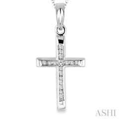 1/10 ctw Round Cut Diamond Channel Cross Pendant in Sterling Silver with Chain