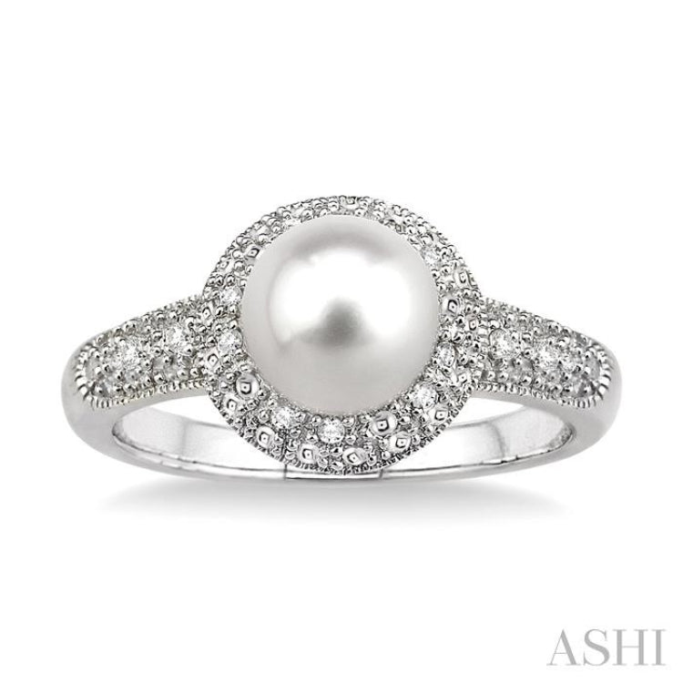 6.5x6.5 MM Cultured Pearl and 1/20 ctw Single Cut Diamond Ring in Sterling Silver