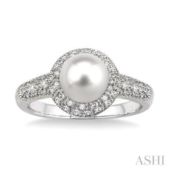 6.5x6.5 MM Cultured Pearl and 1/20 ctw Single Cut Diamond Ring in Sterling Silver