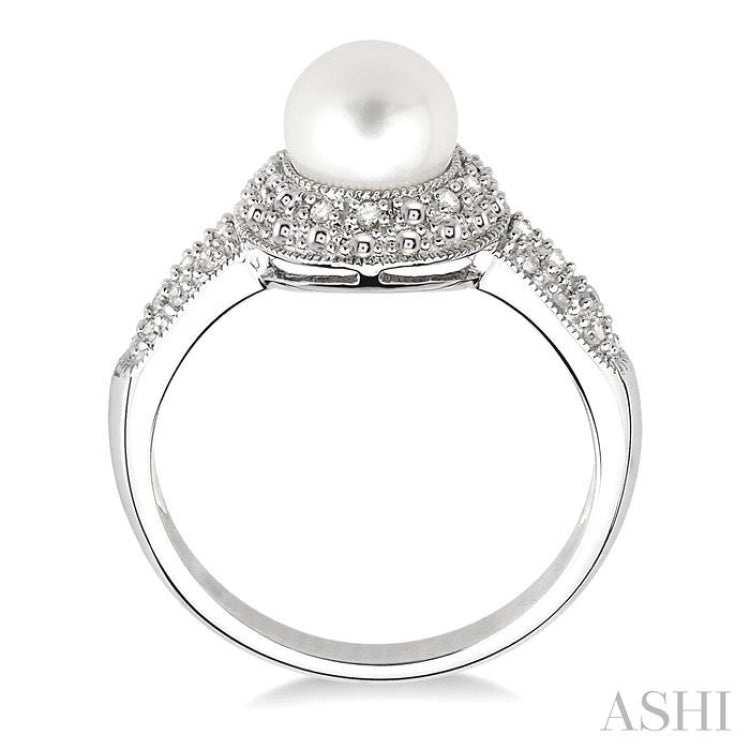 6.5x6.5 MM Cultured Pearl and 1/20 ctw Single Cut Diamond Ring in Sterling Silver