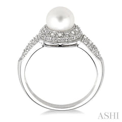6.5x6.5 MM Cultured Pearl and 1/20 ctw Single Cut Diamond Ring in Sterling Silver